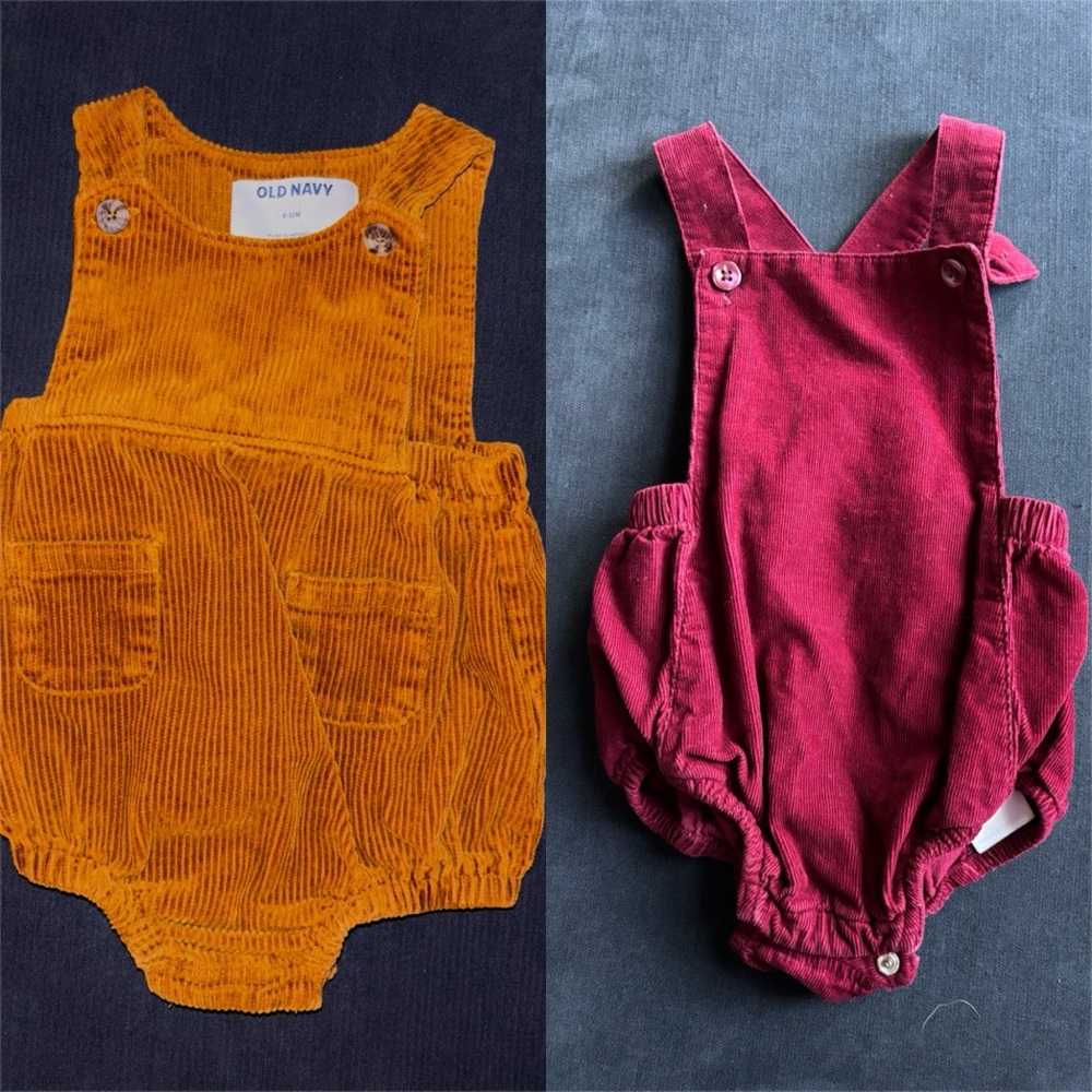 Old Navy Corduroy Baby Overalls in Yellow/Brownish and burgundy